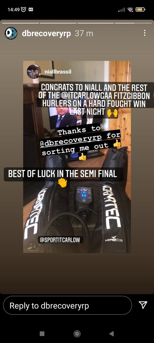 Big thank you to Mark and Niall at DB Recovery Carlow who have supported our Fitzgibbon Hurlers with use of recovery boots and cryobaths today after game last night. Great to see past &amp; current students setting up their own sports business. Any chance you get support the lads.