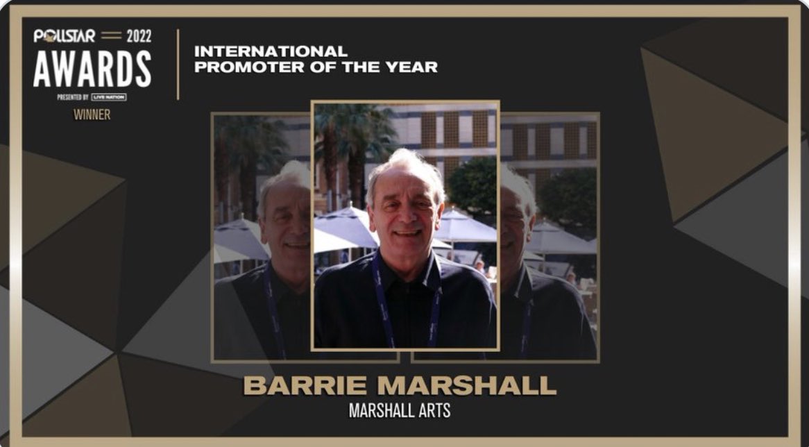 What an immense honor and privilege to accept this award on behalf of our fearless leader, Barrie Marshall, last night at the <a href="/Pollstar/">Pollstar</a> Awards Ceremony. Congrats Barrie and the entire <a href="/MarshallArts/">Marshall Arts</a> family.
