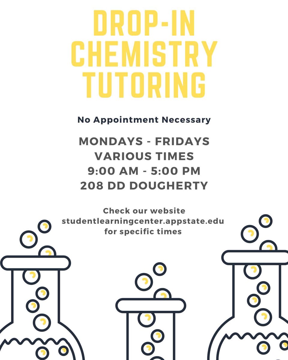 app_slc's tweet image. No appointment needed! Don&apos;t wait! Drop in with a chemistry tutor and start improving in your course today!! 🔬👩🏽‍🔬✨