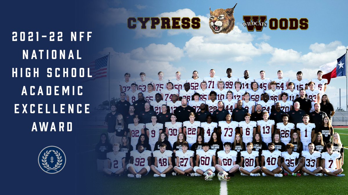 NFFNetwork's tweet photo. Congrats to Cypress Woods High School in Cypress, Texas, on being named inaugural recipient of the NFF National High School Academic Excellence Award! 

Award recognizes top individual HS football team in the nation for excellence in the classroom

🔗https://t.co/z3NJbCebiZ https://t.co/9woUPkvUja