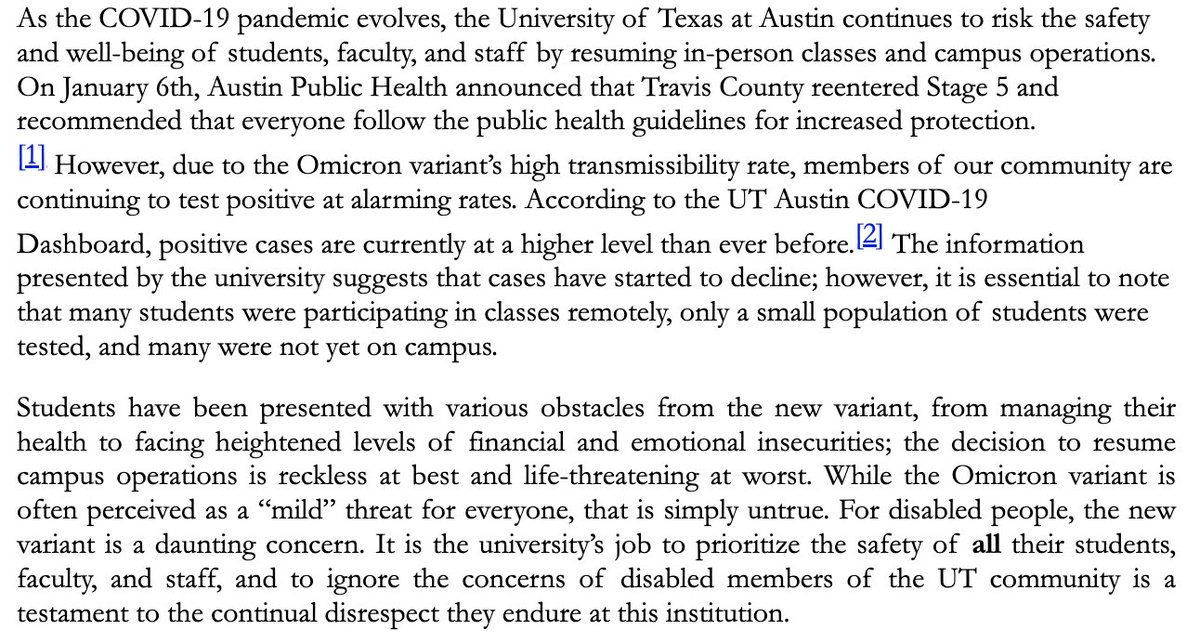 NEW: <a href="/UTAustin/">UT Austin</a> student leaders are demanding that UT implement more COVID-19 safety policies.

Their demands include:
- Give faculty the discretion to do hybrid class
- Provide COVID test kits to all students
- Abolish attendance policies

Full statement: docs.google.com/document/u/4/d…