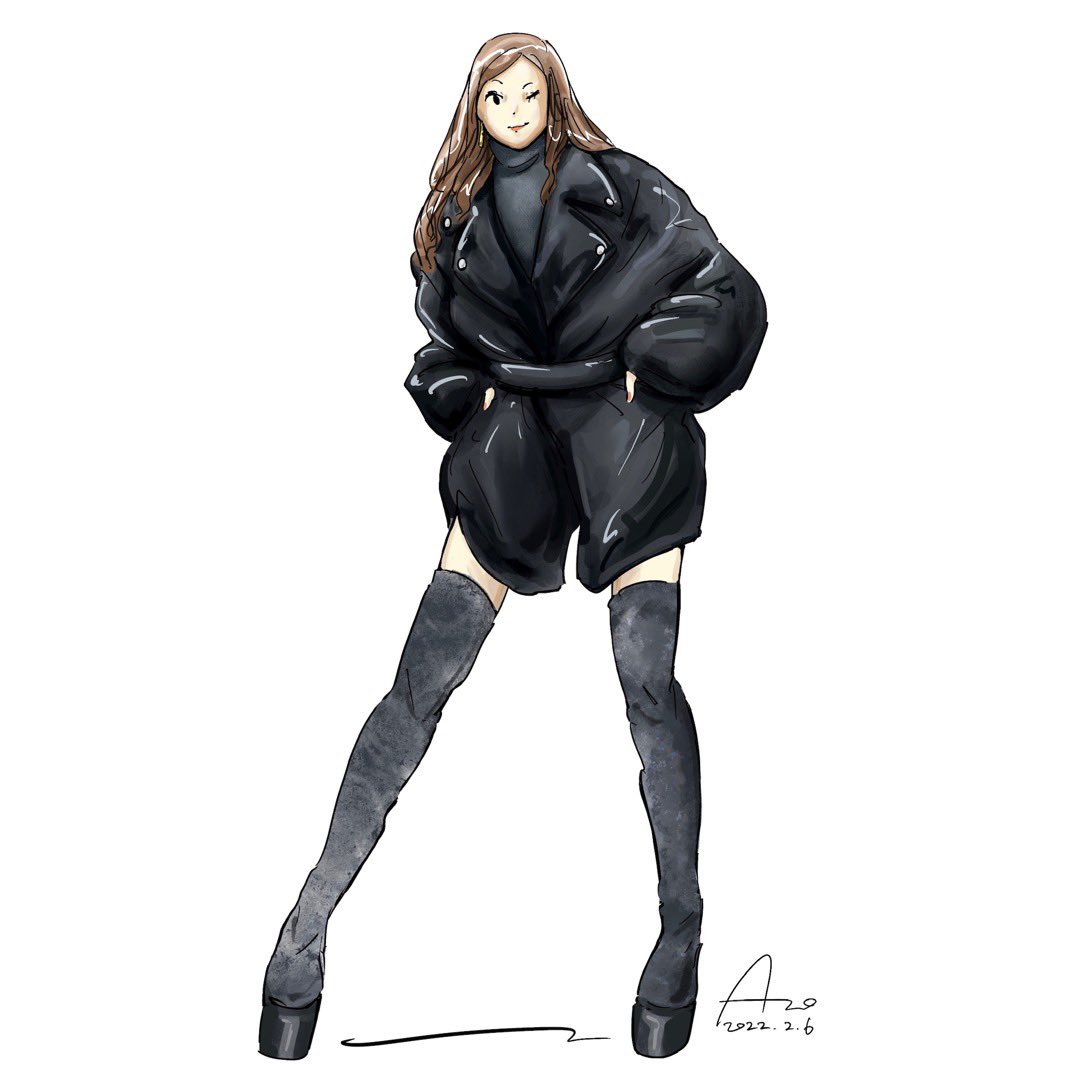 Aro 22 2 6のスケッチ 街角ファッション スケッチ イラスト 大阪 冬 冬コーデ コート ビッグシルエット ニーハイブーツ Illustrator Sketch Fashion Procreate 絵師 17年からの ファッションスケッチも公開中 T Co