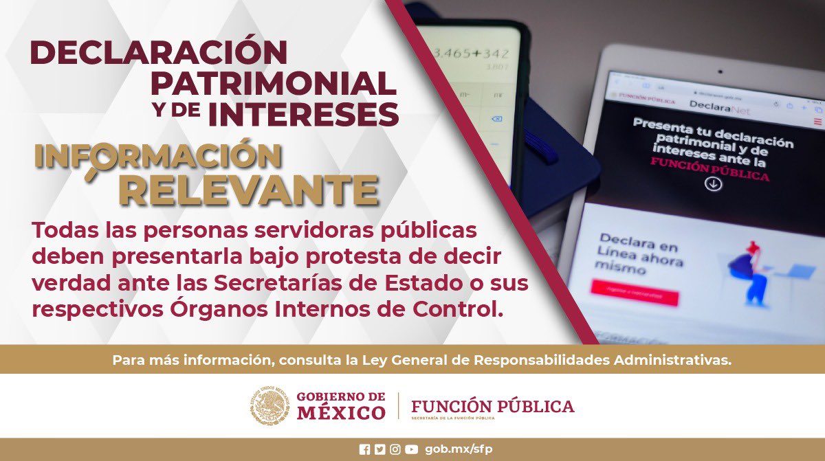 BuenGobierno_mx's tweet photo. #InformaciónRelevante✍🏾| ¿#SabíasQue como persona servidora pública debemos presentar la declaración patrimonial y de intereses bajo protesta de decir verdad?

Para más información, consulta la Ley General de Responsabilidades Administrativas ➡️ https://t.co/hKB8mKr1Wn https://t.co/L0SDq9EmF1