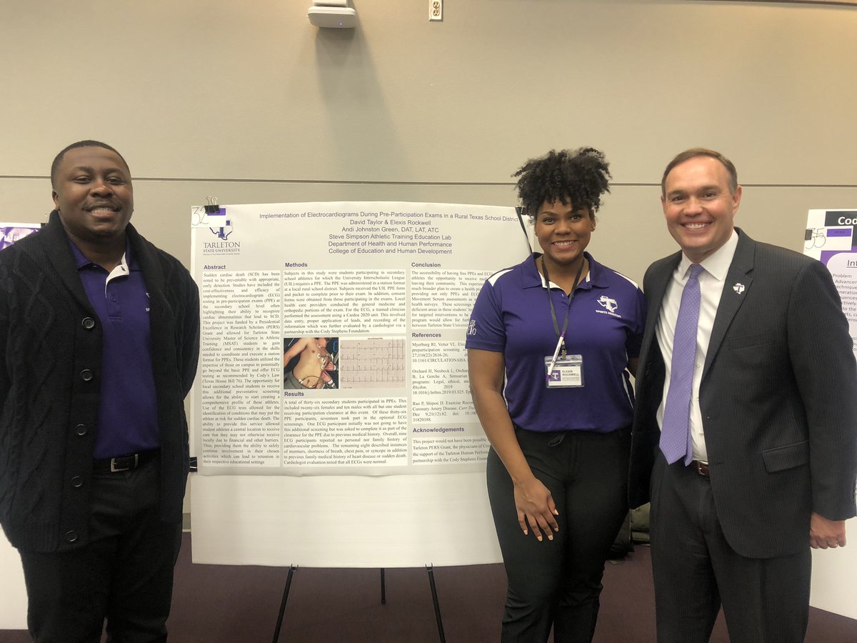 Texan_AT's tweet photo. MSAT Level 2 Students Elexis Rockwell and David Taylor presenting their research over Implementation of Electrocardiograms During Pre-Participation Exams in a Rural Texas School District during the annual PERs Symposium. @TarletonPrez @DeiTarletonVP @SWATASenate @EDACNATA https://t.co/iETo1nvHez