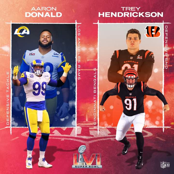 ♑KD314♑ on Twitter: 'Here are the #SBLVI sack specialists Aaron Donald vs  Trey Hendrickson Los Angeles Rams vs Cincinnati Bengals Who gets more  sacks? Donald or Hendrickson Donald 10:30AM AEDT Monday 14th