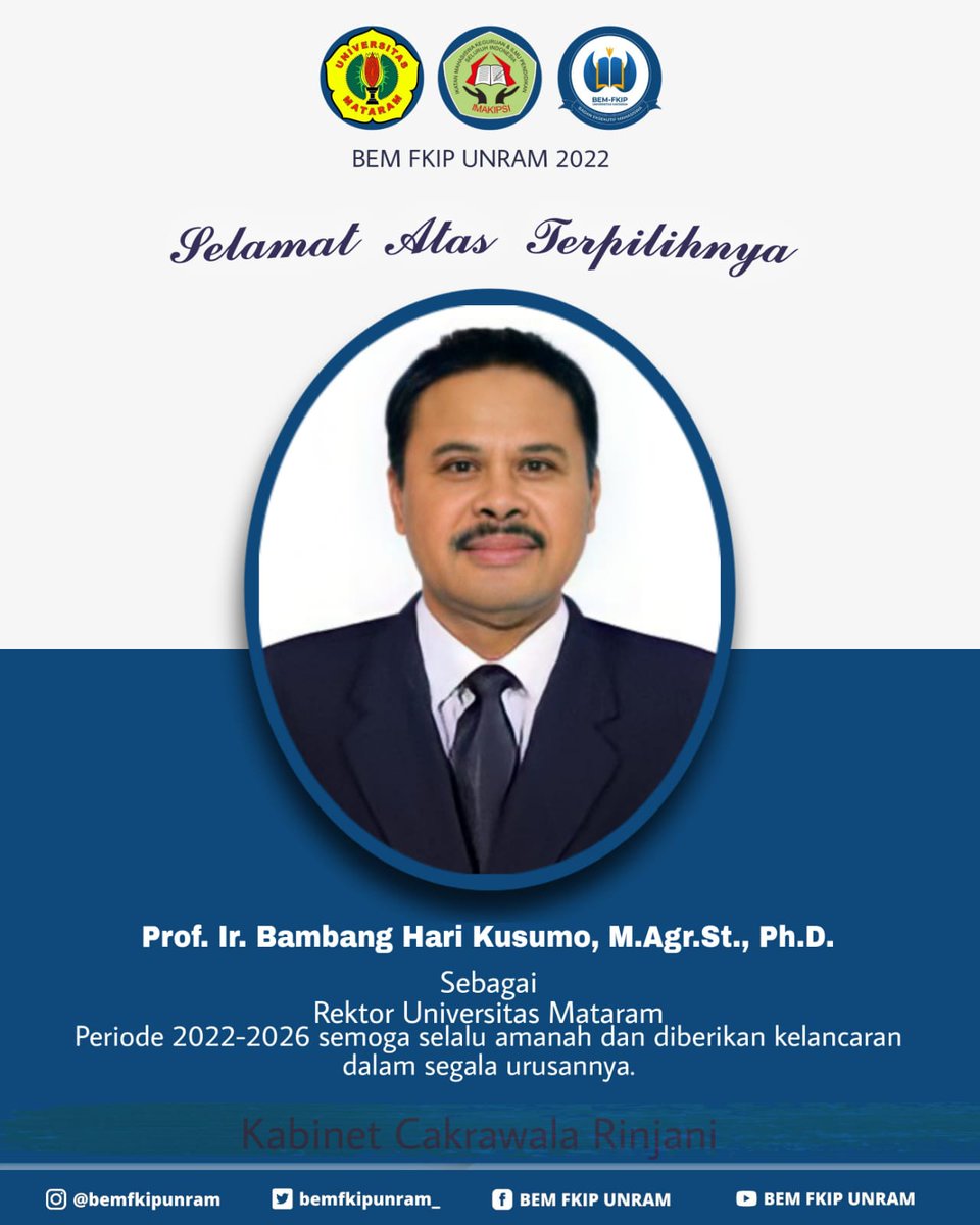 bemfkipunram_'s tweet photo. [ UCAPAN SELAMAT]

Selamat atas terpilihnya Prof. Ir. Bambang Hari Kusumo, https://t.co/sEdEYOTsG4., Ph.D. sebagai REKTOR UNIVERSITAS MATARAM Periode 2022-2026. Semoga selalu amanah dan diberikan kelancaran dalam segala urusannya.

#BEM_FKIP_UNRAM
#UNIVERSITASMATARAM https://t.co/8QzAUSJynE
