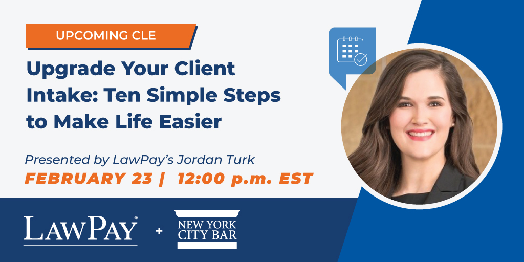 All it takes is ten steps to upgrade your intake process &amp; make your life easier! 

Don’t miss learning how to streamline your process, generating more money for your firm &amp; improving client’s perception with <a href="/LawPay/">LawPay</a>’s <a href="/JordanLTurk/">Jordan Turk</a> on 2/23. Register: bit.ly/3IRDuDn