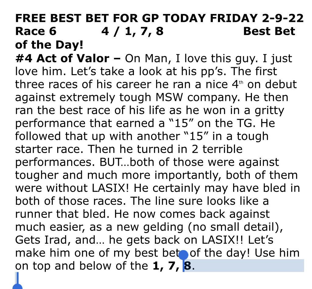 Ortuzar on Twitter "Here is a free pick for today at Gulfstream