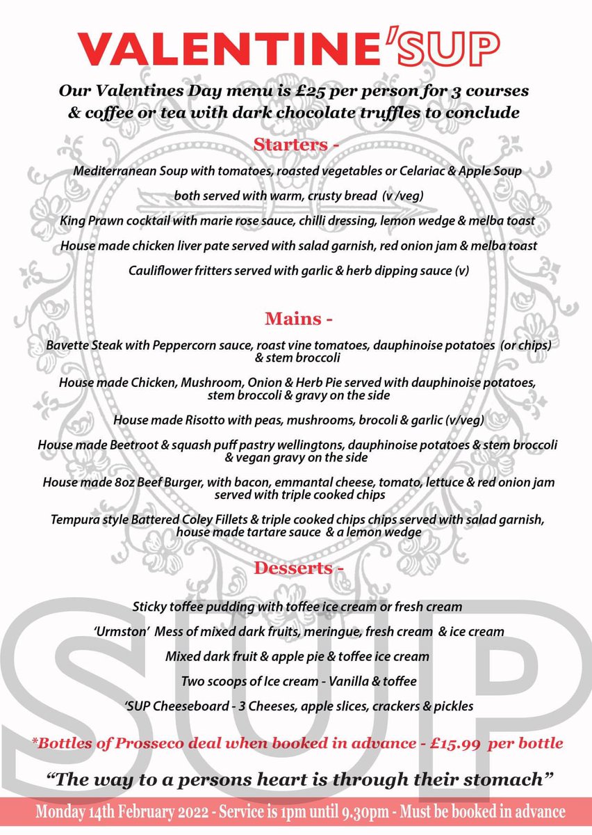 Taking #valentines day bookings now - Call us on 0161 425 3040. Prosecco deals too when booked in advance #urmston #Manchester #trafford
