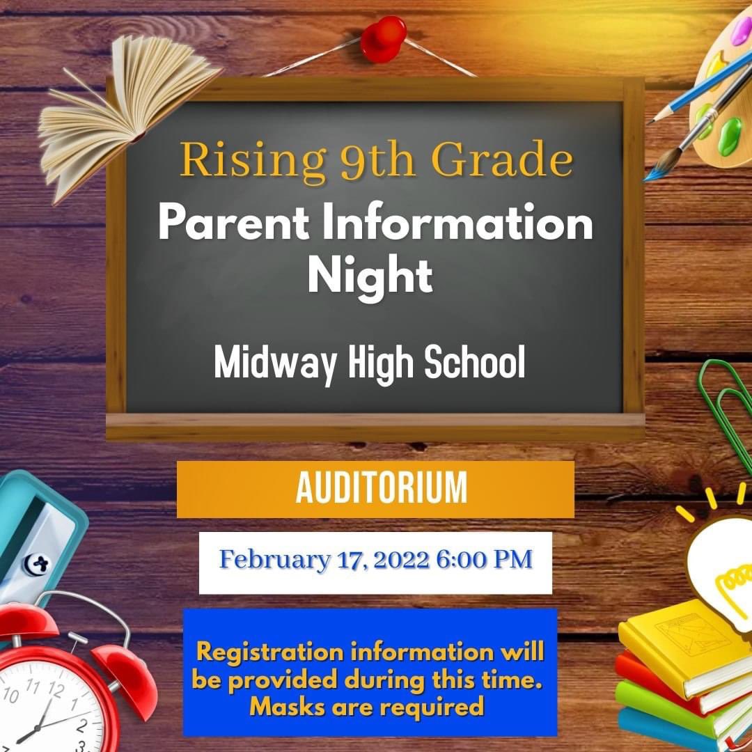 Midway_Middle's tweet photo. Flyers are being sent home today with 8th graders regarding the Parent Information Night at MHS! https://t.co/k5KUA41ixQ