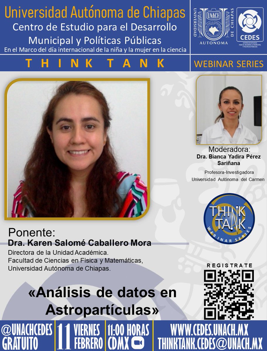 bereniccordero's tweet photo. En el marco de la conmemoración del día internacional de la mujer y niña en la ciencia.
Think Tank Webinar Series #02-2022
«Análisis de datos en Astropartículas»
Link del evento: https://t.co/fzA4ENcA2q
#thinktank #webinargratuito #webinarseries #cedespresente
#estadistica #CEDES https://t.co/KX7w1gqC8I