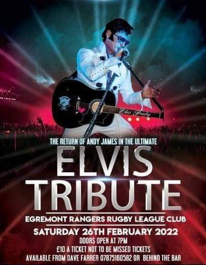 EgremontR's tweet photo. ‼️GRAB YOUR TICKETS WHILST YOU CAN‼️

@EgremontR proudly present the return of Andy James as the 👑 of Rock-'n'-Roll the one and only ELVIS appearing on Sat 26th February

Tickets are only £10 and are available from Dave Farrer on 07875160582 or from behind the bar. https://t.co/6uij9SB3IF