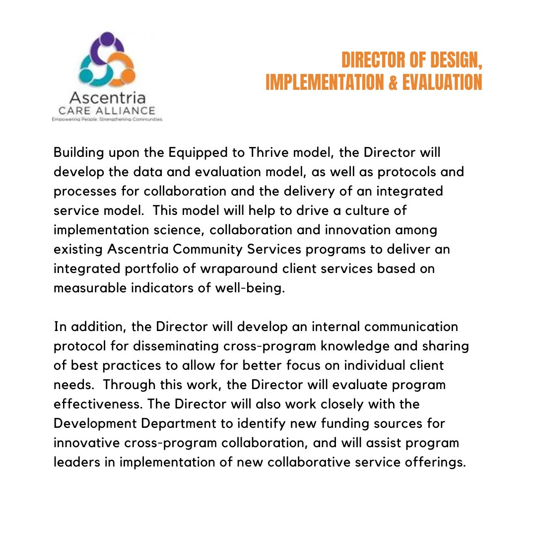 JOB ALERT! 📣

<a href="/ascentria/">Ascentria</a> is hiring for the position of Director of Design, Implementation &amp; Evaluation!

If you are interested in taking the next step in the review process, please complete an application here: tinyurl.com/2p9fvj55

#jobalert #WorkforceWednesday