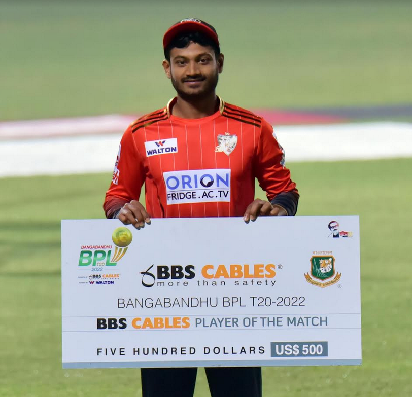 BDCricTime's tweet photo. 🏆 Joy is the Player of the Match 🏆

#SSvCV #BBPL2022 https://t.co/yNs4Id0bGd