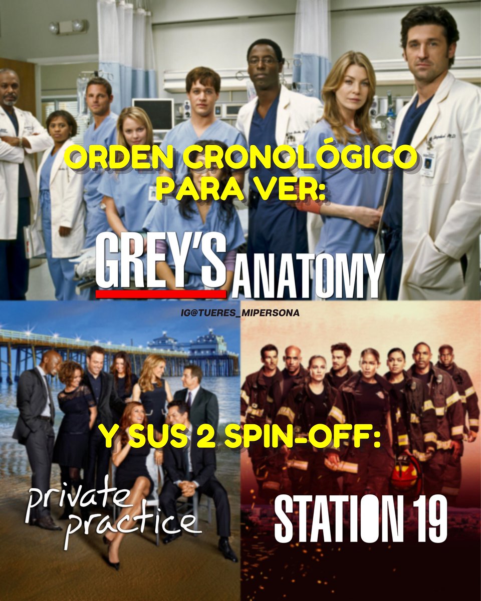 TuEresMyPersona's tweet photo. 🚨Orden cronológico para ver #GreysAnatomy, #PrivatePractice y #Station19 
🧵 Abro hilo. https://t.co/exwMriQd0F