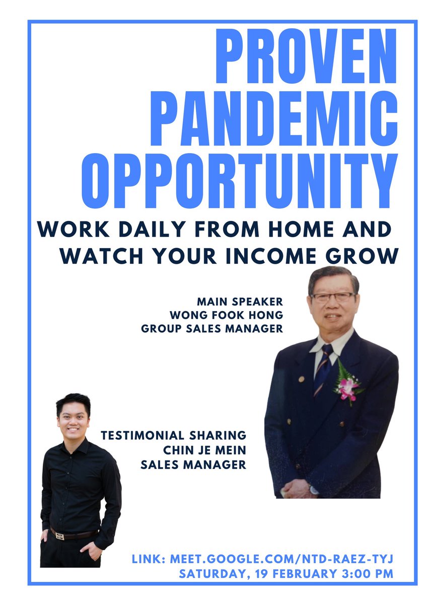 ⭐️⭐️⭐️SPECIAL INVITATION⭐️⭐️⭐️

Come, explore this proven opportunity with us, with no obligation! 😉😉

Date: 19 February (Saturday)
Time: 3pm
Link: meet.google.com/ntd-raez-tyj

See you soon virtually 🤗🤗