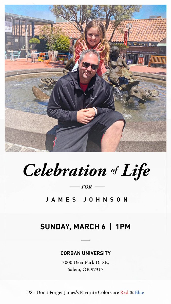 abj2485's tweet photo. all welcome/invited to join on March 6 as we honor James’s life and legacy. a good man who impacted so many. hoping we can all be an encouragement to his family and to each other in this grieving process. https://t.co/dCPpd9rq3H
