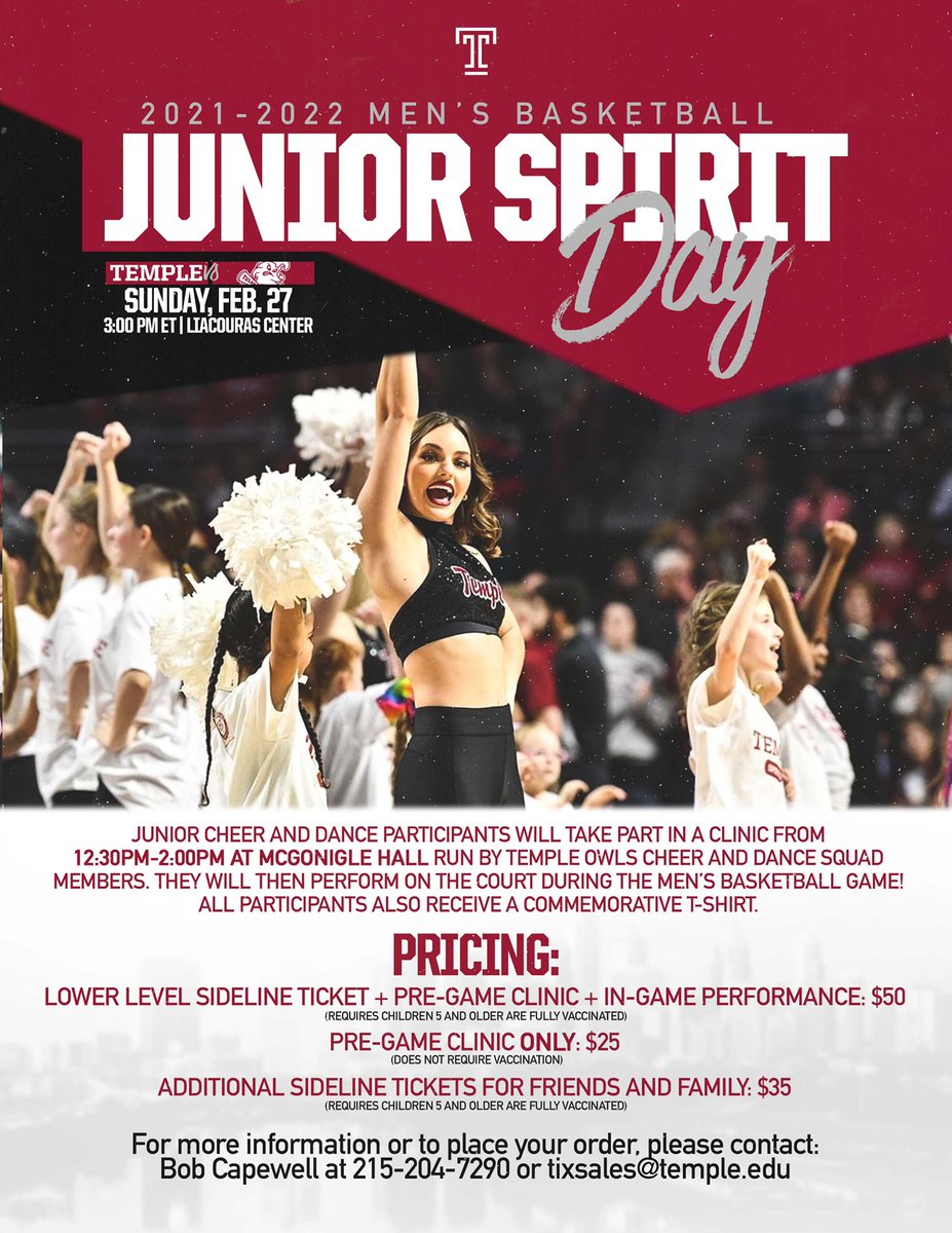 Come out and join the Spirit Squad for Junior Spirit Day!! Spend the day cheering &amp; dancing at our pre-game clinic and/or in-game basketball performance on Sunday, February 27th🤩 We hope to see you there!🍒🦉 #GoOwls