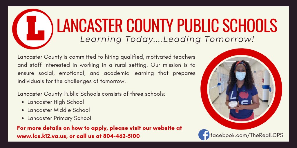 radfordcareer's tweet photo. Are you a future educator? Do you love a beautiful, sprawling country side? Then look no further because Lancaster County Public Schools is taking the keys for today's social media takeover!
#RadfordUniversity #LancasterCountyVA #radfordcctd https://t.co/ZwVW1Ho2Jn