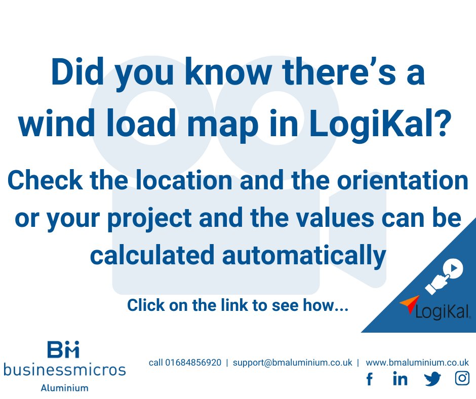The Orgadata website is the place to go for all your LogiKal tips and tricks – inc videos🎦help.orgadata.com/en/  
Here’s their guide to determining wind loads – manually or automatically: 
▶️ bit.ly/3gx7Bno