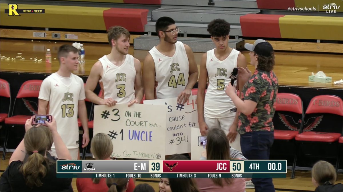 Last night was JCC's last home basketball games of the year. Eight seniors were recognized for their efforts &amp; contribution to our school. 

And our JCC Striv senior <a href="/P_hillyOnair/">Phillip Buck</a> interviewed them postgame. 

Thank you, seniors! <a href="/jccgirlsbb/">JCC Lady Thunderbirds</a> <a href="/jccentralhoops/">JCC Boys Basketball</a> #GoJCC #strivschools
