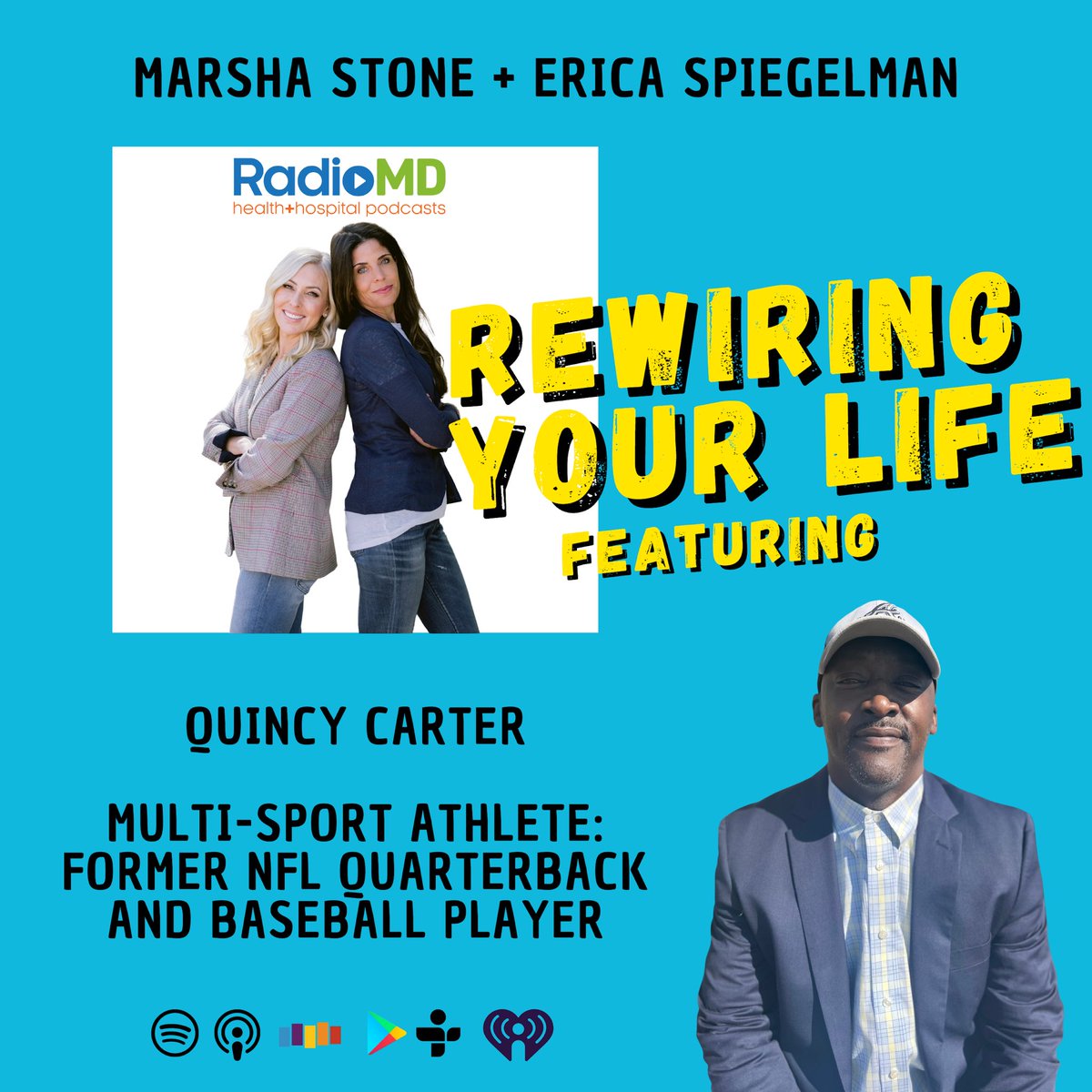 MarshaStoneATX's tweet photo. 🎙New episode out TODAY with Quincy Carter, my friend and former NFL quarterback for the Dallas Cowboys. Quincy is now the trainer and owner of Quincy Carter QB School for young athletes. 
 
On this episode Quincy shares his personal story of recovery and perseverance!#Bewell https://t.co/tVa4guJuBa