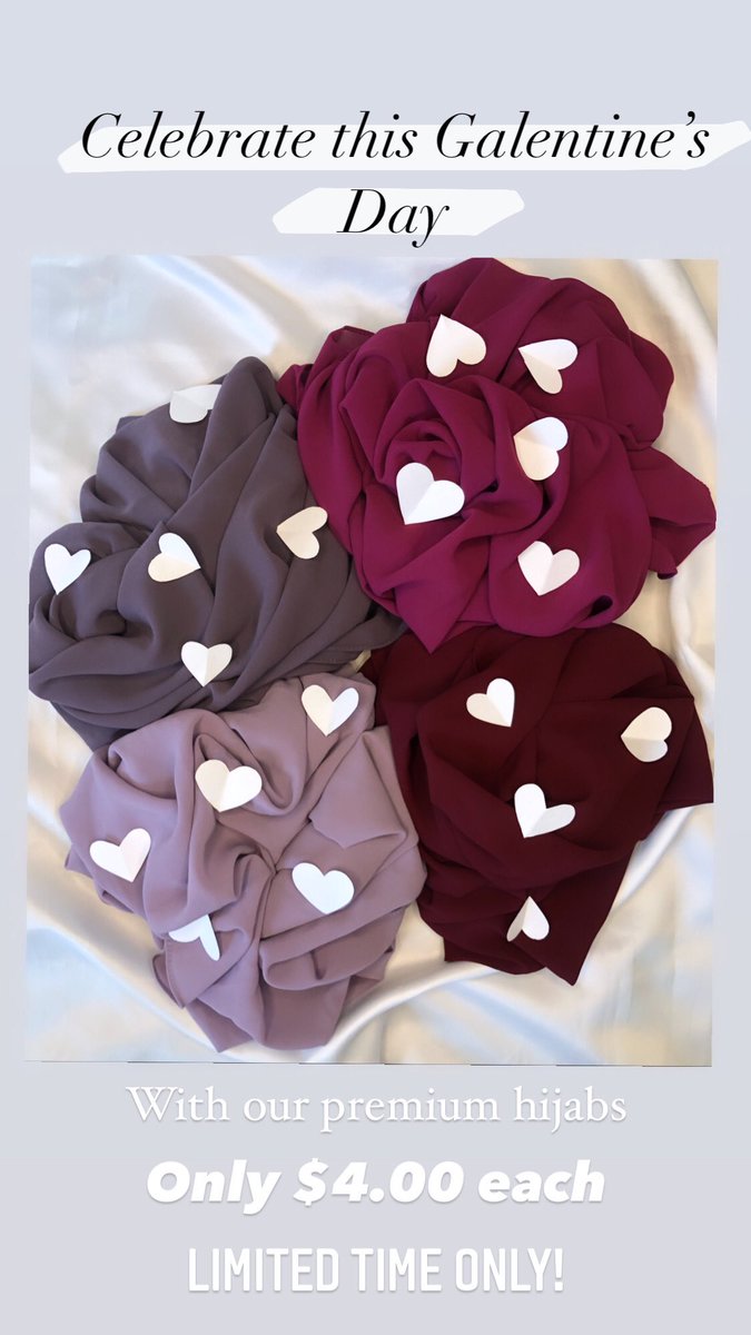 doha_us's tweet photo. Celebrate that special gal in your life with our Galentine’s Day special! All premium crepe chiffon hijabs are now only $4! Limited time only 🤍 https://t.co/mGbyzP4WFh