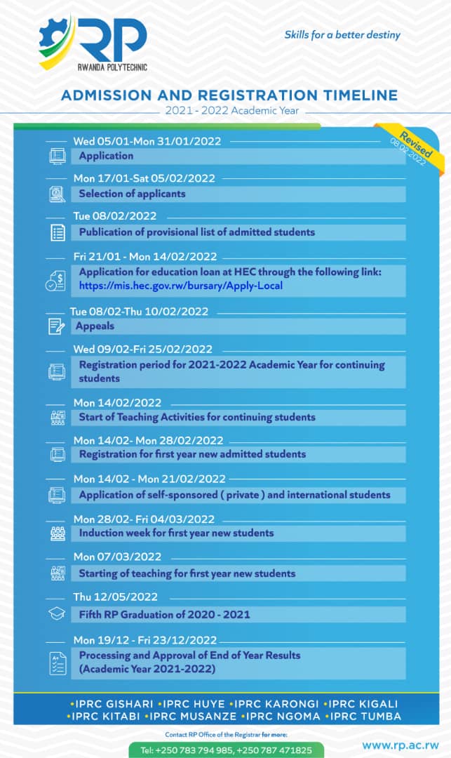 Rwanda Polytechnic on X: Dear Students, this is the revised Admission and  Registration timeline.  / X