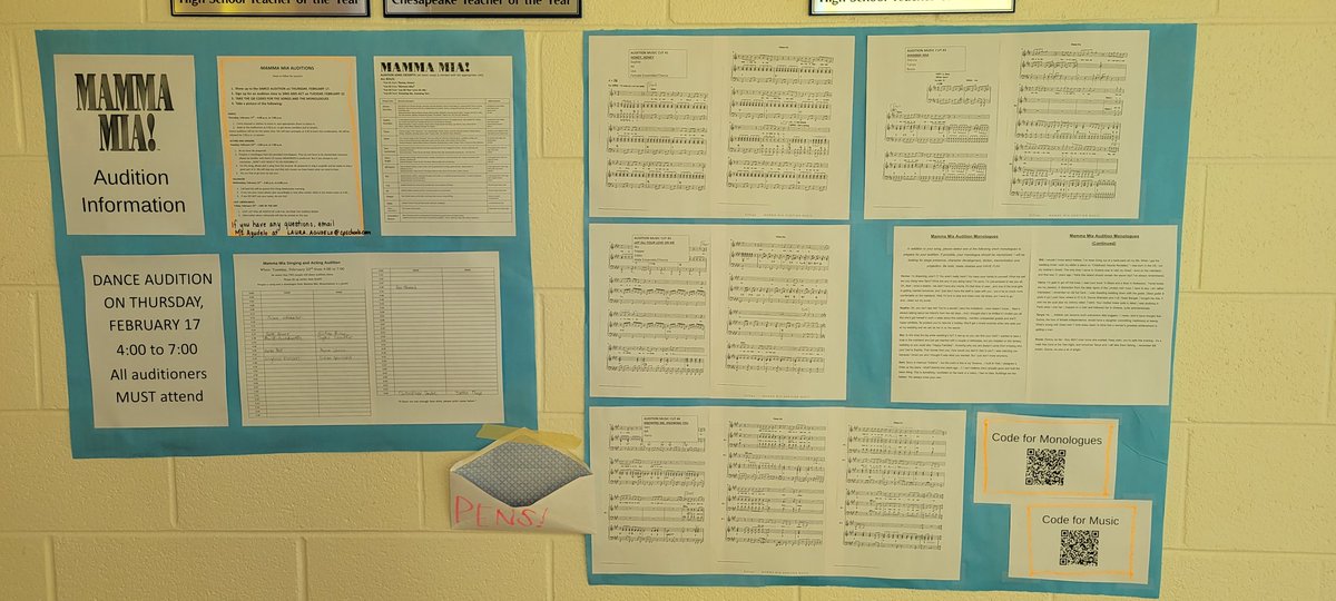 Mamadelo2's tweet photo. MAMMA MIA Audition Information is UP! Located outside the Chorus Room. Any questions? Come find Ms. Agudelo in Room 501 #herewegoagain @grassfield_hs @GfhsTheatre https://t.co/SEhOtl0q3Z