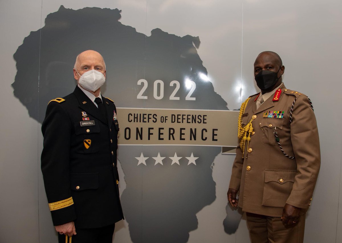 #StatePartnershipProgram #AFRICOM

Brig. Gen. John Driscoll, Land Component Commander, Massachusetts Army National Guard, and Kenyan Army General Robert Kibochi, Chief of Kenya Defence Forces, Rome, Italy, Feb. 2, 2022.  (Photo by Staff Sgt. Flor Gonzalez, U.S. Africa Command)