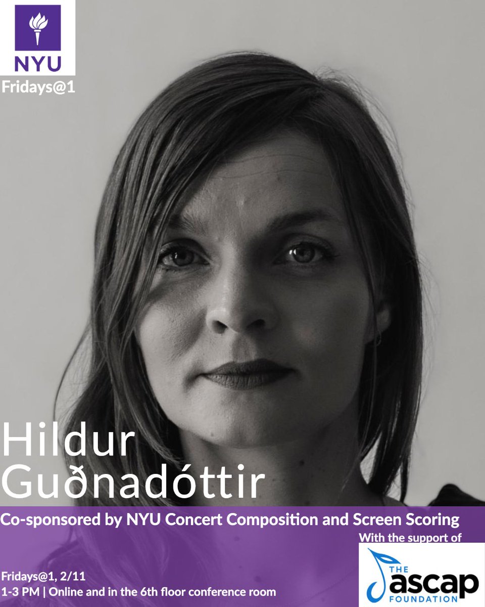This Friday@1:
We are thrilled to host #Oscar-winning composer Hildur Guðnadóttir! Her score for the film #Joker won the 2020 Academy Award and she is renowned for her #Emmy and #BAFTA winning music for HBO's #Chernobyl. She recently scored the game #Battlefield2042.
<a href="/hildurness/">Hildur Gudnadottir</a>
