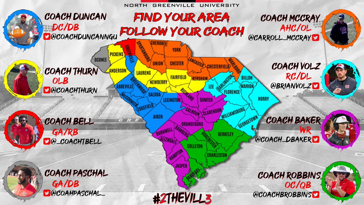 North Greenville Football (@ngufootball1) on Twitter photo Find Your Area ⚔️ Follow Your Coach
HC - @ngucrusadersHBC
OC/QB - <a href="/CoachBRobbins/">Brad Robbins</a>
OL/TE - <a href="/carroll_mccray/">Carroll McCray</a>
WR - <a href="/coach_dbaker/">Donny Baker</a>
GA/RB - <a href="/_CoachTBell/">Tyler Bell</a>
DC/DB - @CoachDuncanNGU
RC/DL - <a href="/BrianVolz/">Brian S. Volz</a>
OLB - <a href="/CoachThurn/">James Thurn</a>
GA/DB - <a href="/coachpaschal_/">Darron Paschal Jr. (DP) M.O.L</a>
#2TheVill3 Find Your Area ⚔️ Follow Your Coach
HC - @ngucrusadersHBC
OC/QB - <a href="/CoachBRobbins/">Brad Robbins</a>
OL/TE - <a href="/carroll_mccray/">Carroll McCray</a>
WR - <a href="/coach_dbaker/">Donny Baker</a>
GA/RB - <a href="/_CoachTBell/">Tyler Bell</a>
DC/DB - @CoachDuncanNGU
RC/DL - <a href="/BrianVolz/">Brian S. Volz</a>
OLB - <a href="/CoachThurn/">James Thurn</a>
GA/DB - <a href="/coachpaschal_/">Darron Paschal Jr. (DP) M.O.L</a>
#2TheVill3