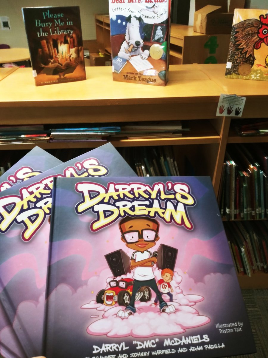 HSdclib's tweet photo. The excitement is overwhelming!  Getting ready for an author visit from @THEKINGDMC 
Thank you @AOBFound the books. https://t.co/MqJBNVBtKL