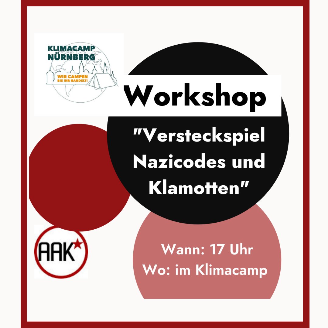 Ob Nürnberg oder Rojava: Klimaschutz heißt Antifa!

Deshalb zeigt uns die Antifa-Aktions-Kneipe bei ihrem Vortrag am Freitag, an welchen Symbolen und Codes man Nazis erkennen kann.