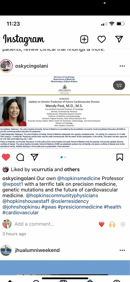 Outstanding talk on Cardiovascular Genetics by the inaugural Lou & Nancy Grasmick Professor! ⁦@WendyPost9⁩ ⁦@CiccaroneCenter⁩ ⁦@HopkinsMedicine⁩ ⁦@hopkinsheart⁩