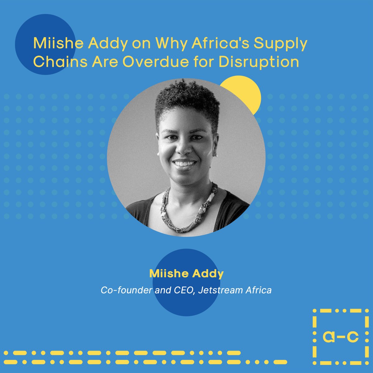 AfroCatalystPod's tweet image. COVID-19 has exposed the complex realities of the trillion-dollar logistics industry – and a need to digitise. On our latest episode we speak to Miishe Addy, CEO of @JetstreamAfrica who is shaping the trajectory of the supply chain revolution. Listen here bit.ly/34unIjd