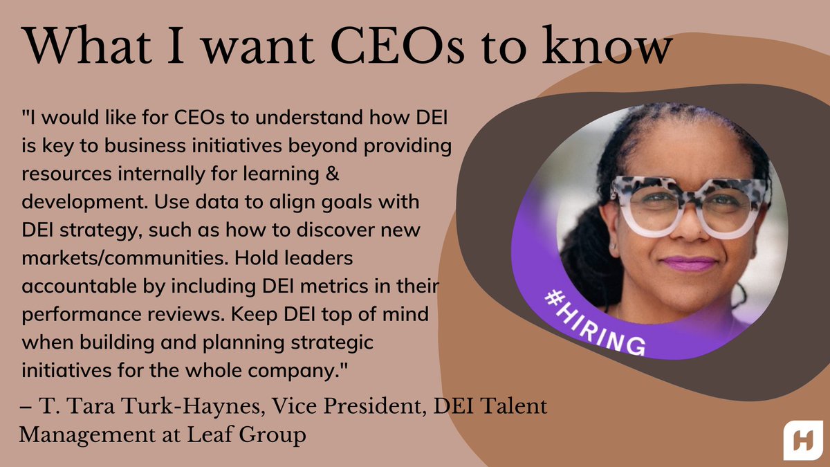 Humanly (@humanlyhr) on Twitter photo “Use data to align goals with #DEI strategy such as how to discover new markets/communities.” – @ttarahaynes, VP of #DEI Talent Management, <a href="/Leaf_grp/">Leaf Group</a>
⚖️ How do you think DEI strategy should be measured?
#BHM2022 #BHM #HR #Diversity #BlackFuture #CEO “Use data to align goals with #DEI strategy such as how to discover new markets/communities.” – @ttarahaynes, VP of #DEI Talent Management, <a href="/Leaf_grp/">Leaf Group</a>
⚖️ How do you think DEI strategy should be measured?
#BHM2022 #BHM #HR #Diversity #BlackFuture #CEO