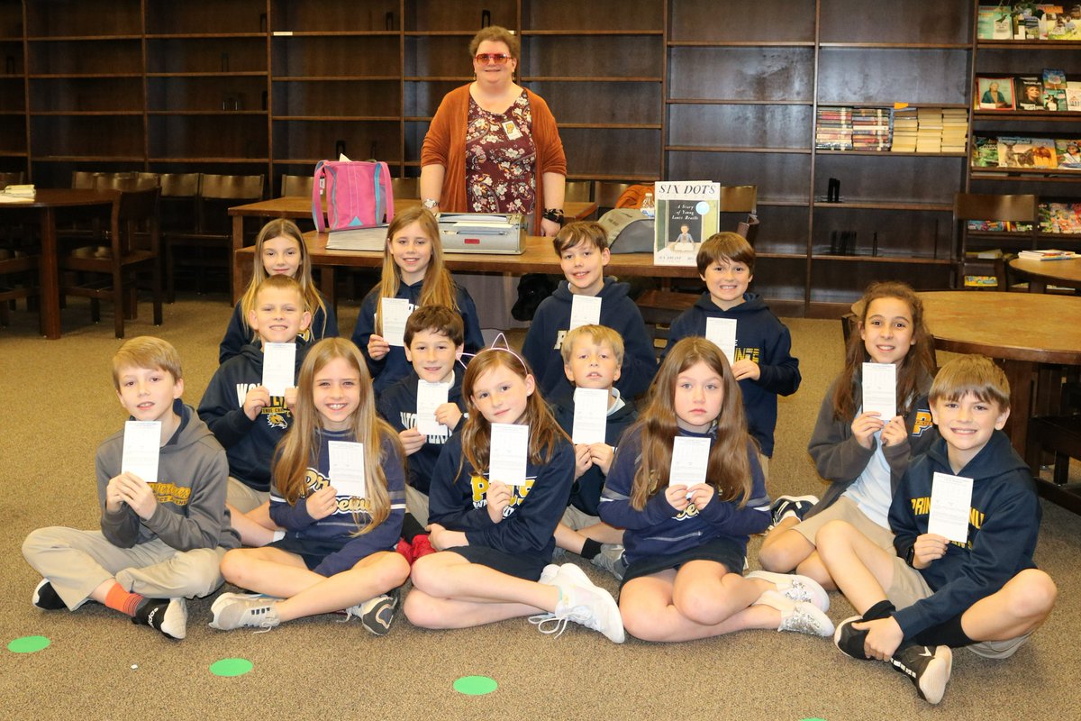 PACSWolverines's tweet photo. In observation of World Braille Month, Prince Media Specialist Danny Delgado hosted guest speaker Laney Nipper, President of the GA Council of the Blind. Ms. Nipper explained the basics of how braille is used in the daily life of a person who is visually impaired. #pacsacademics https://t.co/Fpkhe1nEg0