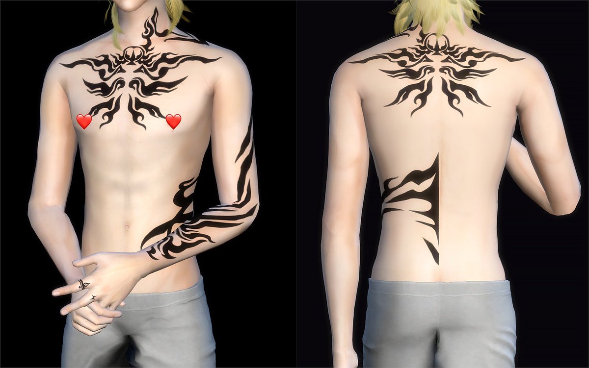 Ria3x3's tweet photo. 🦁SIMS4 CC Share🦁
Luca's tattoos, categorized under Tattoo -> Chest.

➤ HQ compatible
➤ Do not re-upload

download➤https://t.co/yD5l1lCvKO

設計圖公開後重製了刺青，將四個部位整合成一個，遊戲對刺青的顯示並不是很清晰，推薦使用HQ模組。
hope you enjoy😉
#lucakaneshiro 
#drawluca https://t.co/poP5pzglxW