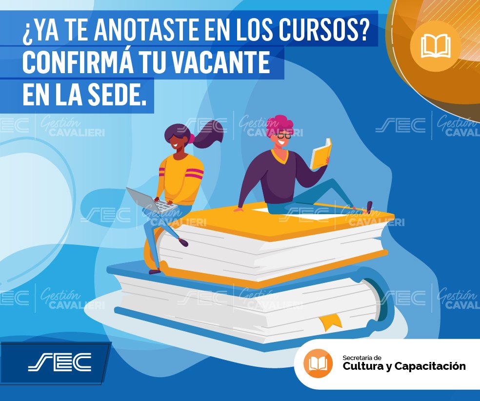 ¡Continúa la inscripción para los cursos de Cultura y Capacitación!

Si ya te anotaste pero aún no confirmaste tu vacante, comunicate con la sede del curso seleccionado para ratificar disponibilidad y luego dirigite de manera presencial.

Conocé más en: beneficios.sec.org.ar/cursosdecapaci…