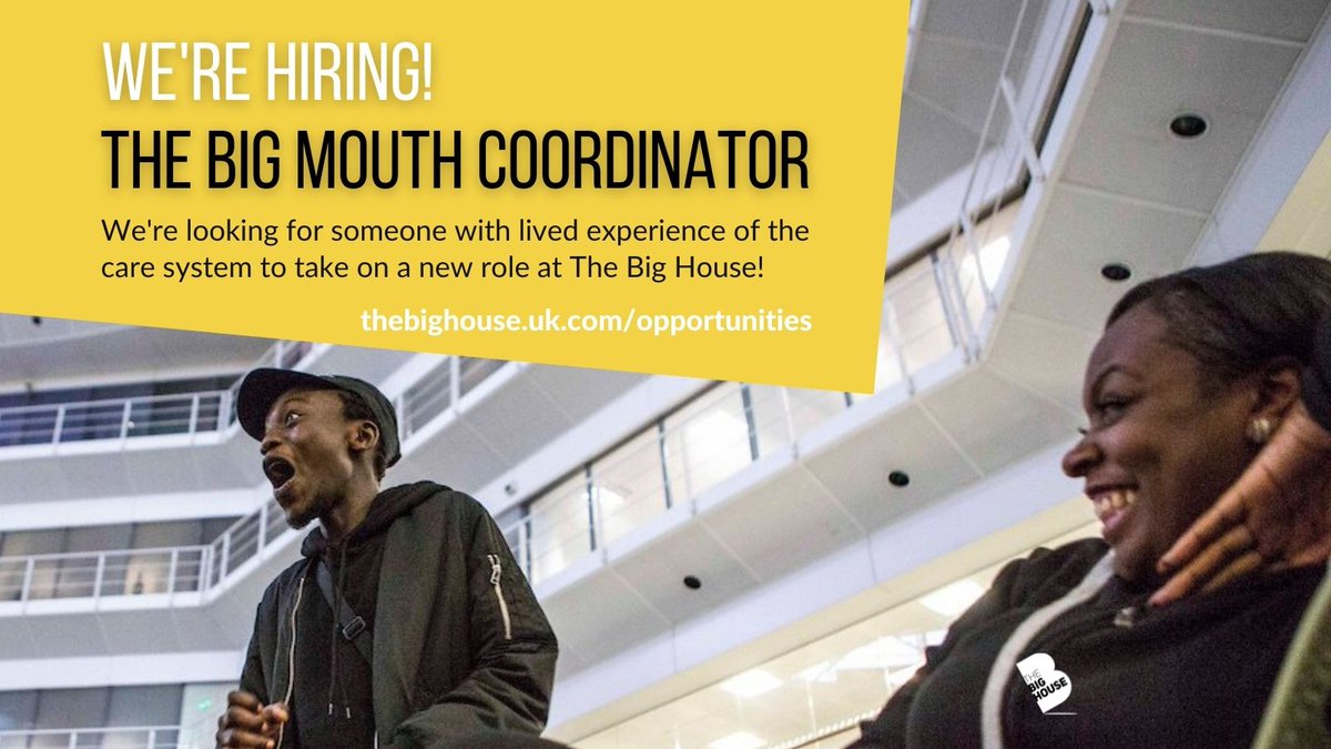 BigHouseTheatre's tweet photo. Do you love making digital content? 

Can you help channel the voices of The Big House members into a new digital platform?

We’re looking for someone with lived experience of the care system to be The Big Mouth Coordinator. 

Could this be YOU? 👉 https://t.co/YBwoNMTDd4 https://t.co/qzSR32upq7