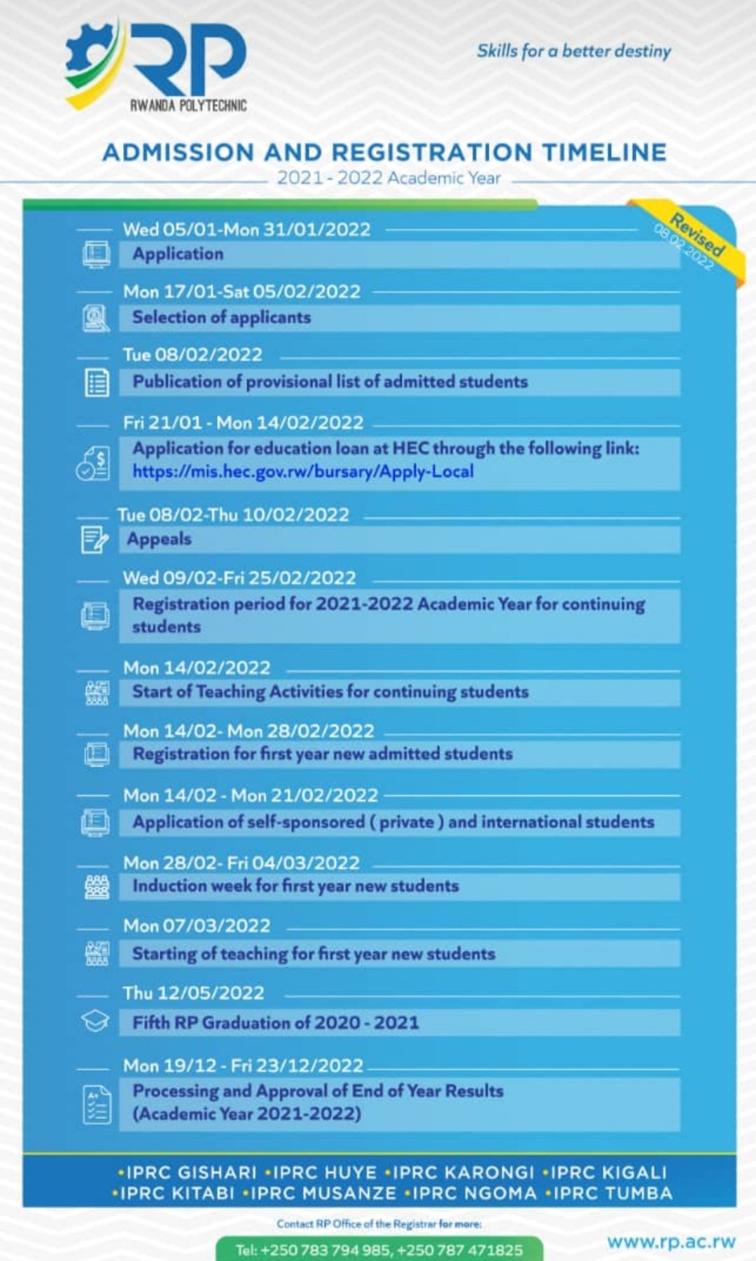 RP-IPRC Tumba na platformě X: „Students, Admission & Registration  Timeline.@RwandaPolytec  / X