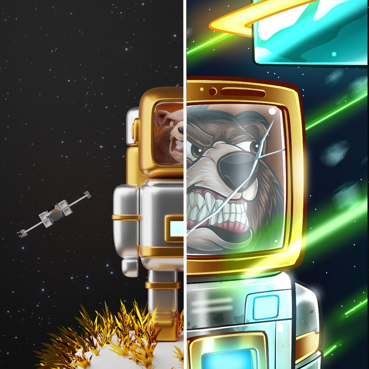 Side by side comparison of <a href="/bruxbear/">Bruxbear</a> x #cubetronautNFT collaboration with our own unique artwork blended together! 

Let's get it goinn' lads!!

#NFT #NFTCommunity #tezos