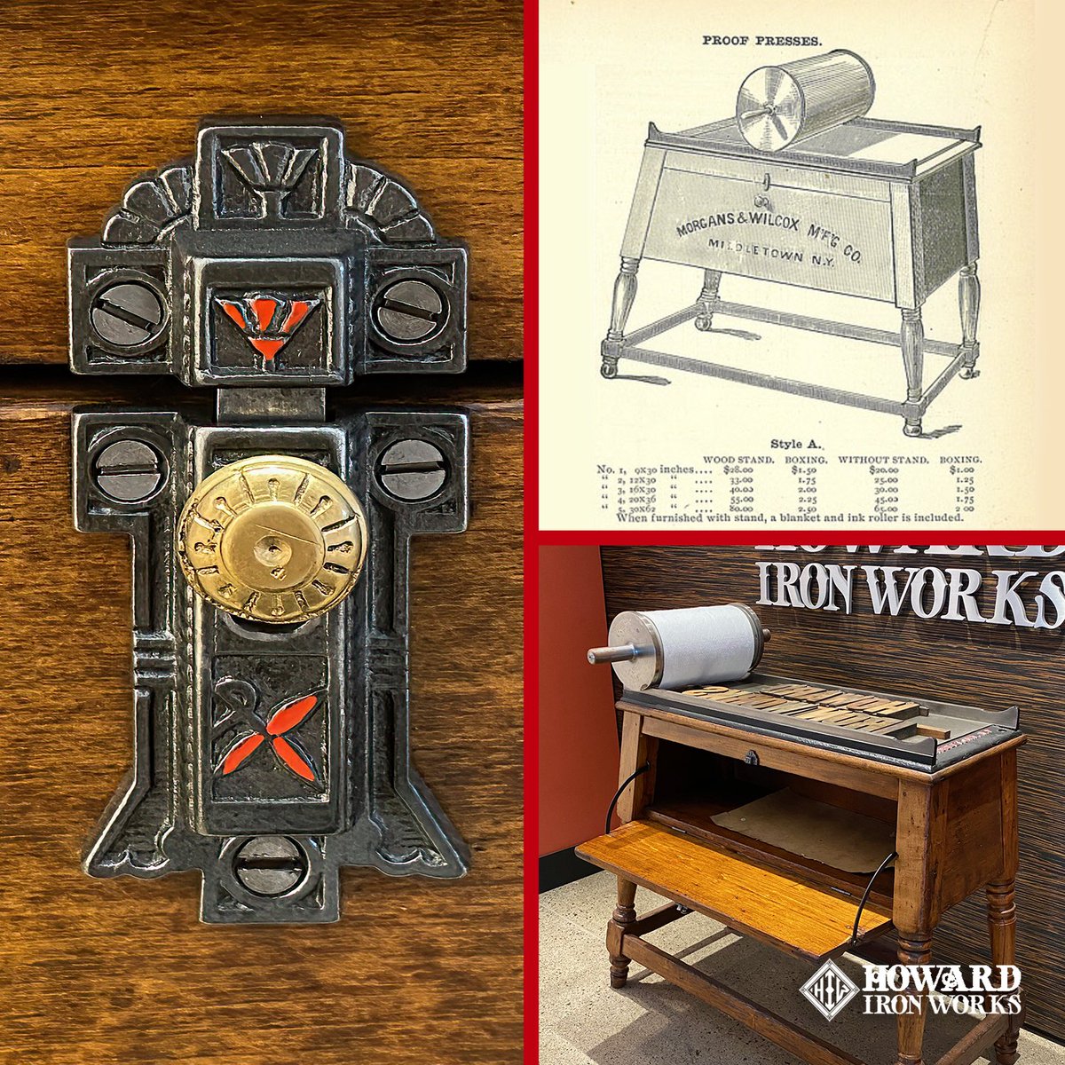 HowardIronWorks's tweet photo. After Morgans died in 1882, M&amp;W continued making type, cabinets, etc., until #HamiltonWoodType bought the type founding part of the business in 1897. M&amp;W kept the printer’s furniture part going until the mid-20th cent. Our M&amp;W #Proofpress is from the mid-1890s. #printinghistory https://t.co/AglIrrgz7s