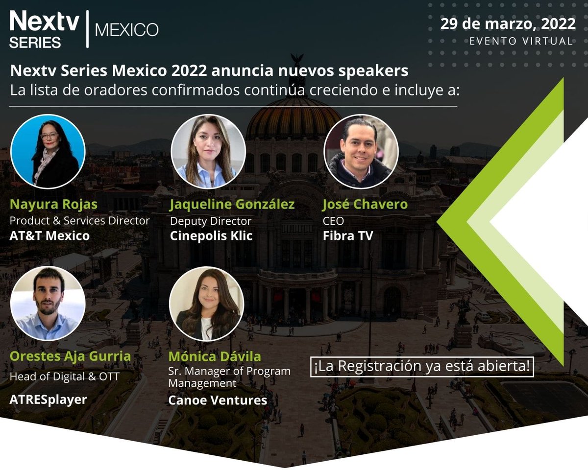 Las audiencias exigen acceso a sus contenidos televisivos favoritos de maneras más sofisticadas. 
Por eso, ejecutivos de empresas líderes en el sector de la TV hablarán sobre las nuevas tendencias en la industria el 29 de marzo.

Regístrese aquí: mexico.nextvseries.com/register/