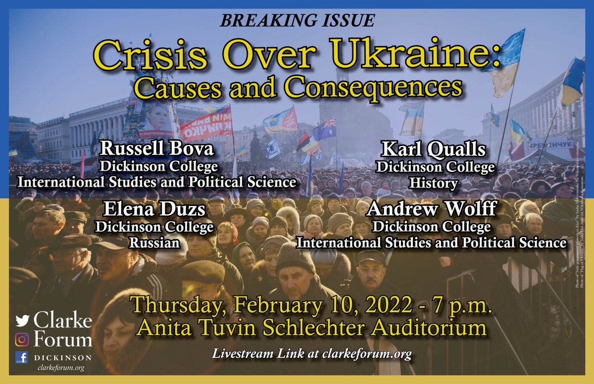 ClarkeForum's tweet photo. Confused about the Ukraine Crisis and want to learn more❓❓❓ Come to the panel discussion “Crisis Over Ukraine: Causes and Consequences” tomorrow night, Feb 10 at 7pm! https://t.co/vTppytp2pW