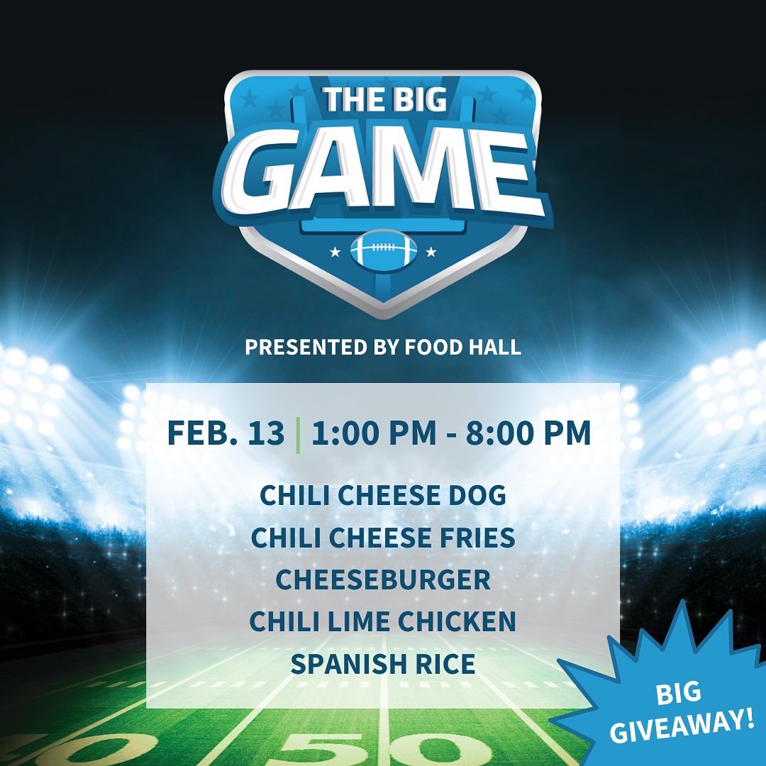 RocketDining's tweet photo. The Big Game 🏈
. . .
📍Food Hall
🗓Sunday February 13
⏰1 pm - 8 pm
. . .
Attend to learn how to enter our giveaway 🤫 The secret giveaway will be revealed at the event.
. . .
#rocketdining #biggame https://t.co/38YV7abLsb