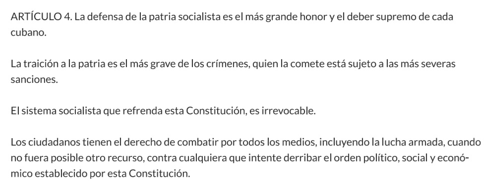 AGRodiles's tweet photo. #Cuba El Neocastrismo viene completo: El testamento llamado constitución es su reglamento carcelario. El resto, en plena consonancia. 
El individuo no cuenta, la familia no cuenta....todo bien detallado en el Artículo 4 https://t.co/BcFmAmI9Ir