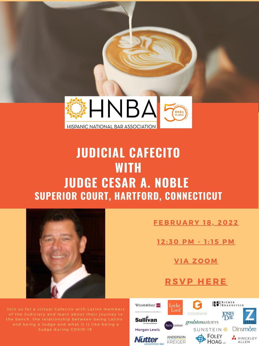 We are hosting our next virtual #Cafecito on February 18th from 12:30-1:15pm with Judge Cesar Noble. If you'd like to attend, please register here: bit.ly/3Jxk2MH