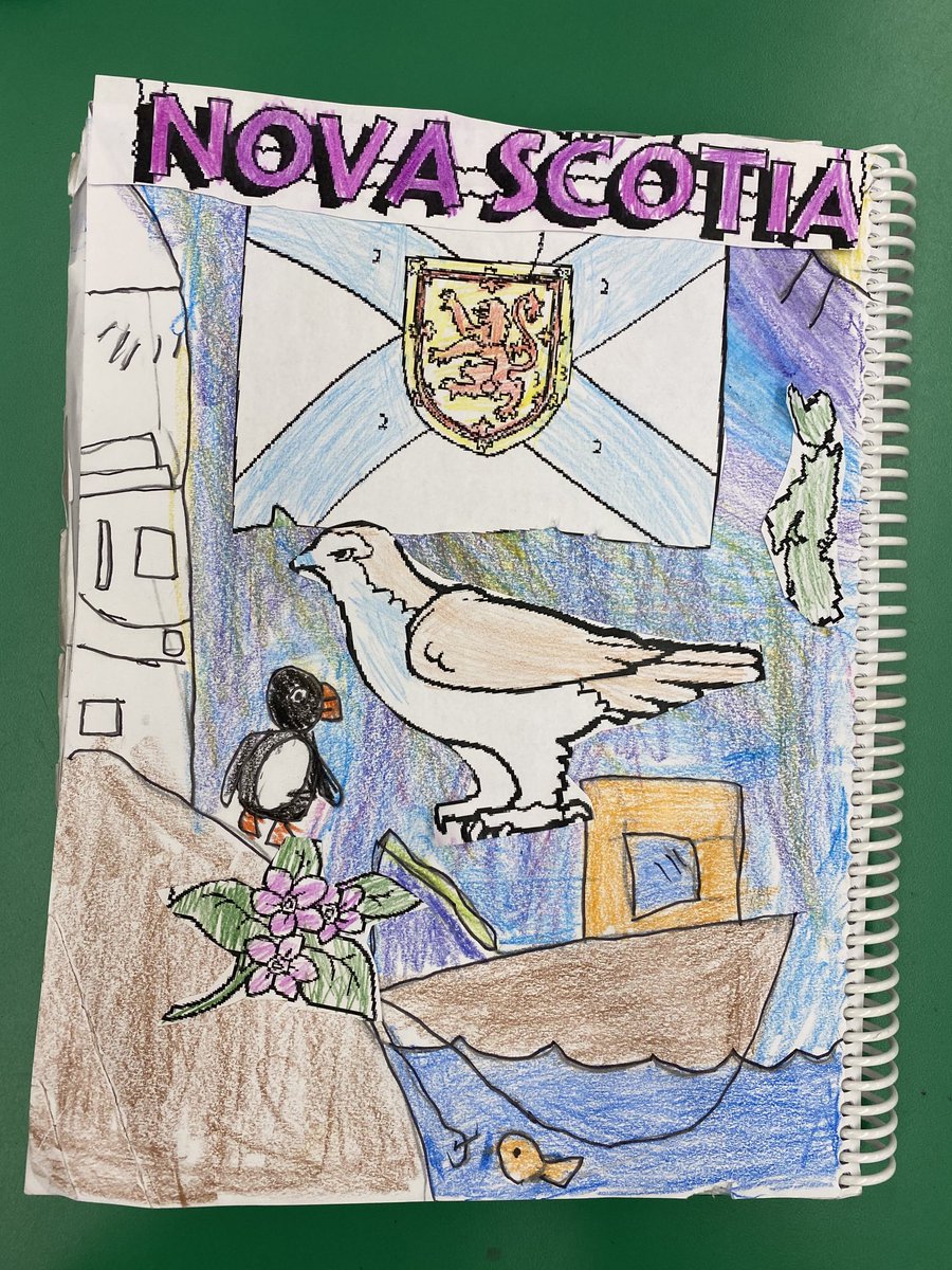 JSMMcManes's tweet photo. Creating a Nova Scotia visual journal page. Students included: Flag, Osprey, Mayflower, Puffin, lighthouse and fishing boat. https://t.co/2ZI2fYdM3Z